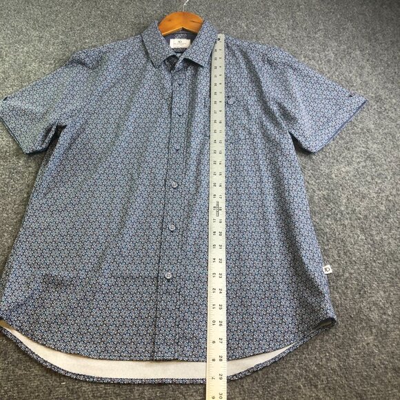 7 Diamonds Shirt Mens Medium Blue Geometric 4 Way Stretch Short Sleeve Golf - Picture 4 of 9